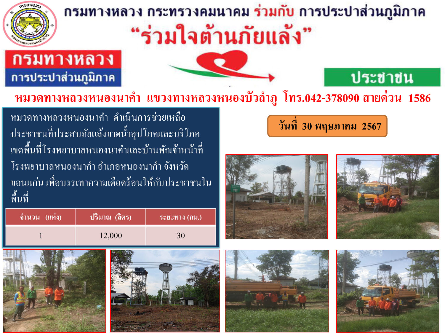 แขวงทางหลวงหนองบัวลำภู ร่วมใจต้านภัยแล้ง ปี 2567